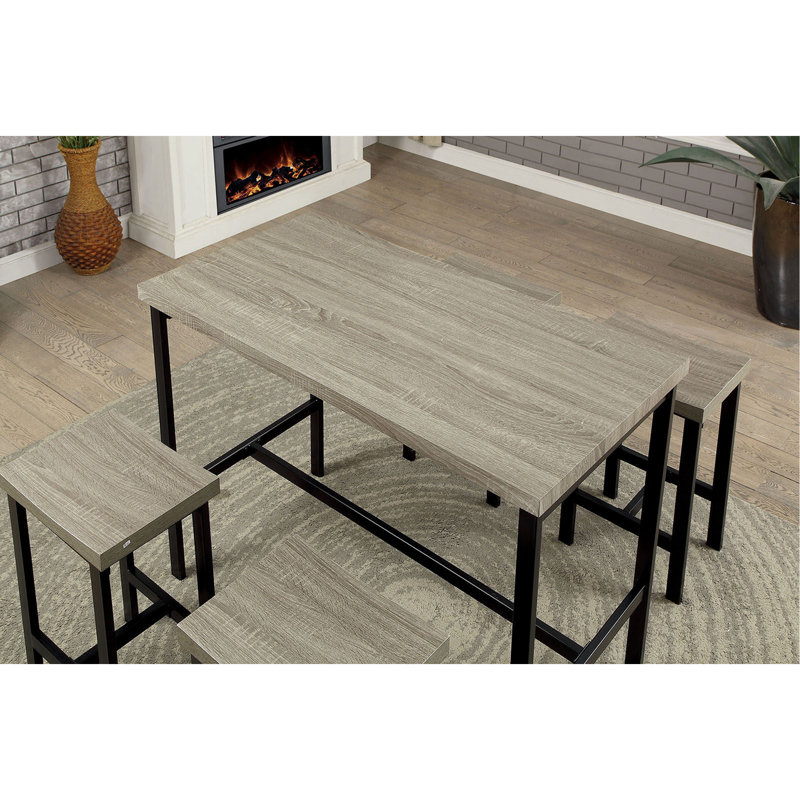 5 Pc Counter Height Table Set Two Tone Design Black Gray Dining Chairs Sturdy Metal Construction PVC Table Top Dining Room Furniture
