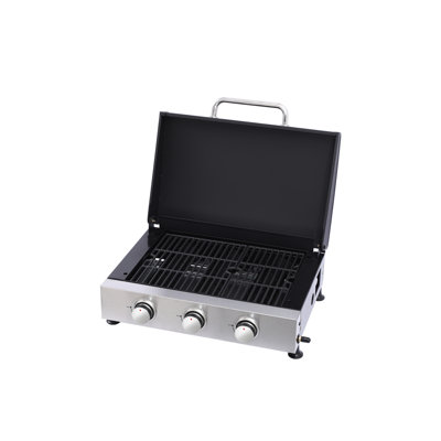 Barbecue au gaz à 3 brûleurs haute puissance avec filet en fonte, poêle à température émaillée, carter d'huile rétractable pour l'huile usée, multi fonction + conception, corps de poêle 28680Btu incassable, résistance à la température,