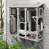 Cat Catio, Expandable Window Box Enclosure for Multiple Indoor Cats, Comfortable Wooden Small Pet Perch House, All-Weather Use, Keep Bugs Insects Out, with 4 Platforms and 3 Doors