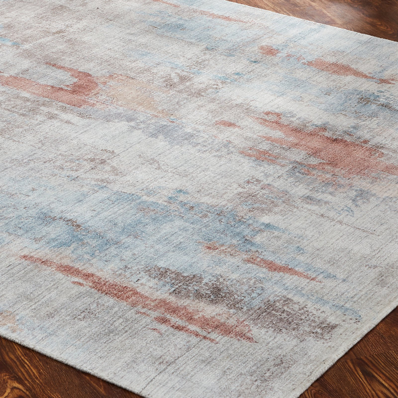 Abstract Area Rug, Rectangle  8'6" x 11'6", Tan/Blue/White