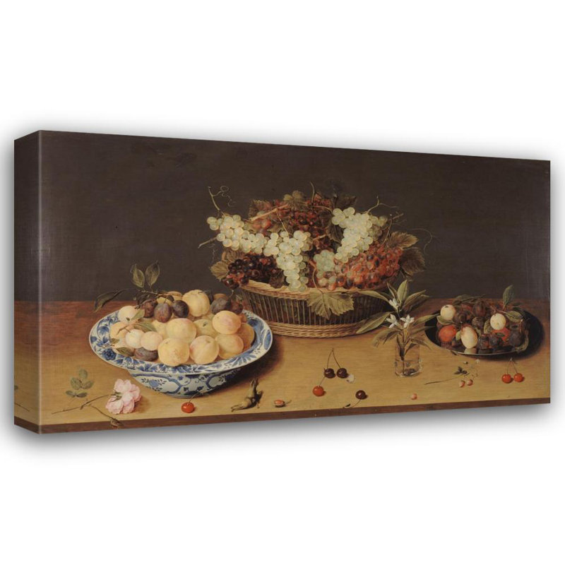 «Nature morte de fruits et de fleurs» par Isaak Soreau - Art mural sur toile tendue avec châssis, H 14 po x l 18 po