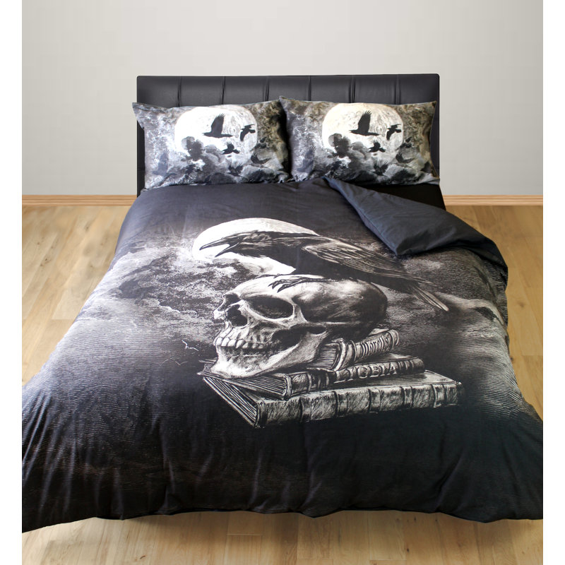 POES RAVEN ALCHEMY GOTHIC Aayan Black White 144 TC Duvet Cover Set, King Duvet Cover + 2 Standard Pillowcases