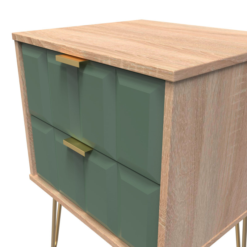 Allem 2 Drawer Bedside Cabinet (Ready Assembled), Labrador Green/Bardolino Oak