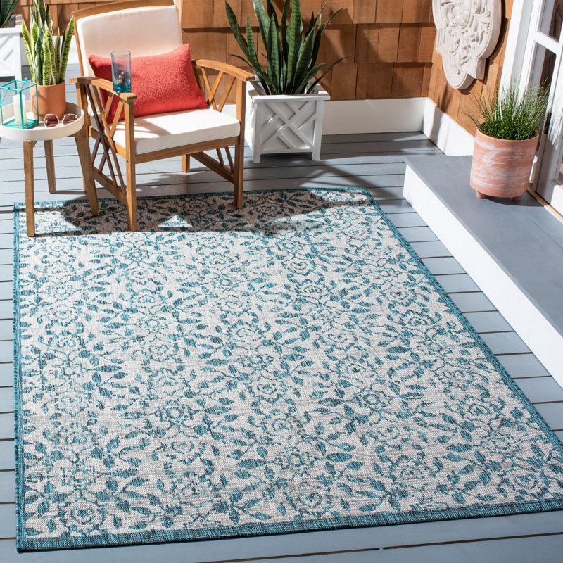 Tapis d'intérieur / extérieur gris / bleu Stolz, Rectangle 9 pi x 12 pi