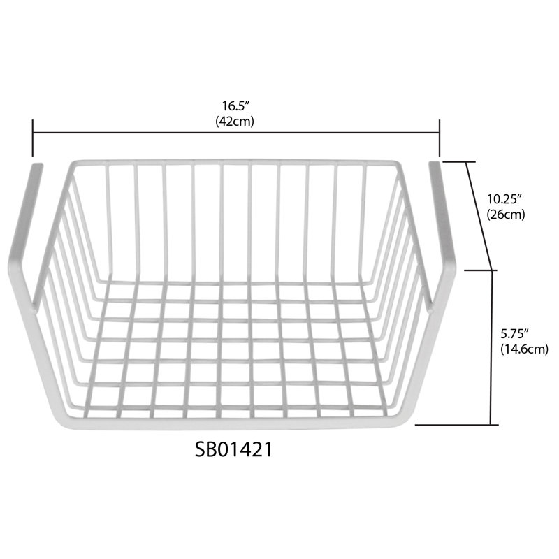 Panier sous tablette en acier enduit de vinyle, H 5,75 po x l 16,5 po x P 10,25 po