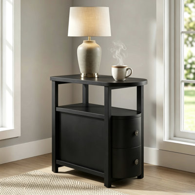 Solid Wood End Table With 2 Drawers, Fully Assembled Narrow Side Table, Slim Nightstand For Bedroom, Small Spaces, Living Room