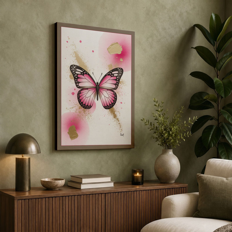Butterfly in Bloom Botanical - Wrapped Canvas, 36x24 - 91.4 x 61.0 cm, Ochre Border