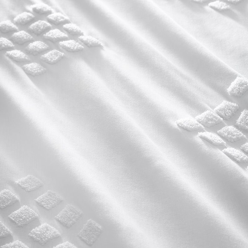Diamond Tuft Cotton Geometric Shapes Duvet Cover Set with Pillowcases, Single Duvet Cover + 1 Standard Pillowcase, White
