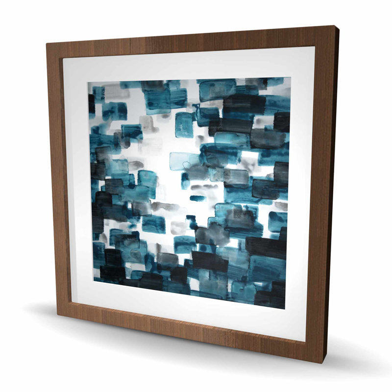 Turquoise et formes grises - reproduction abstraite moderne encadrée, H 24 po x l 24 po, Brun