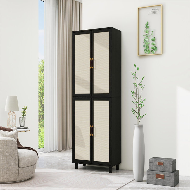 Armoire 4 portes, avec 4 tablettes intérieures réglables, Noir/naturel