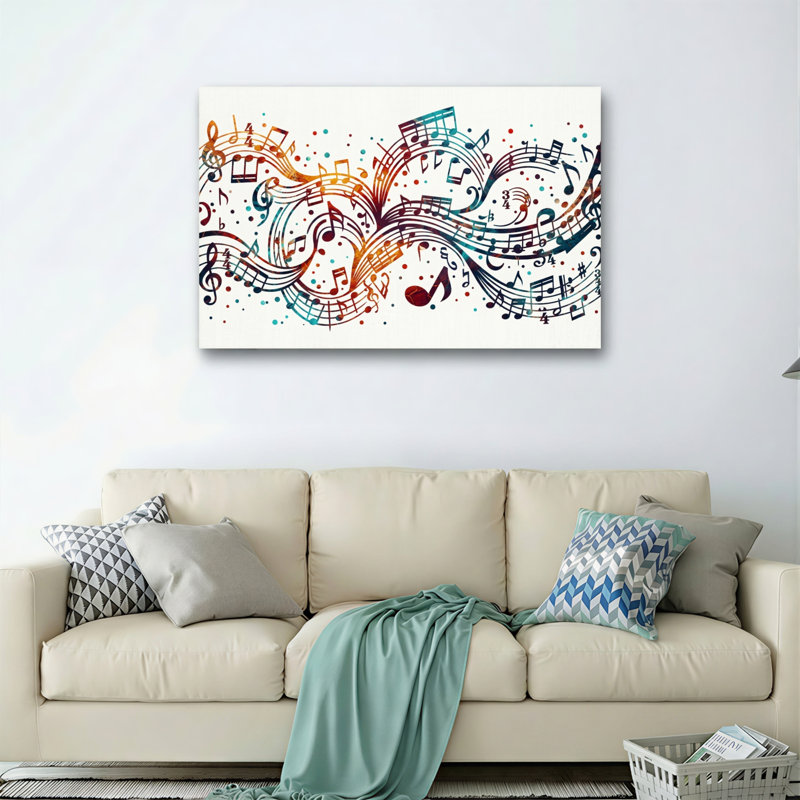 Ensemble de 1 tableau sur toile avec notes de musique, 24"H x 36"W, Wrapped Canvas