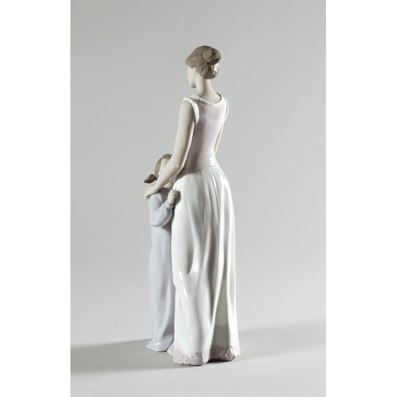 Elegant Porcelain Mother and Daughter Figurine, 14.5" Tall