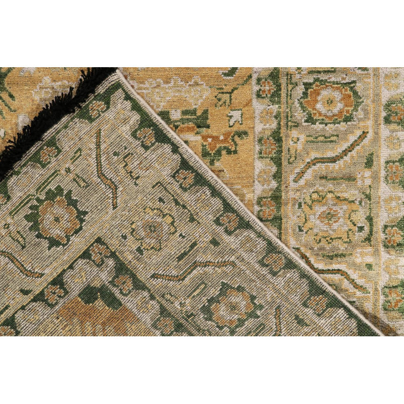 Transitional Agra Rug In Green, Gold & White Floral Pattern By Rug & Kilim, Square 4'