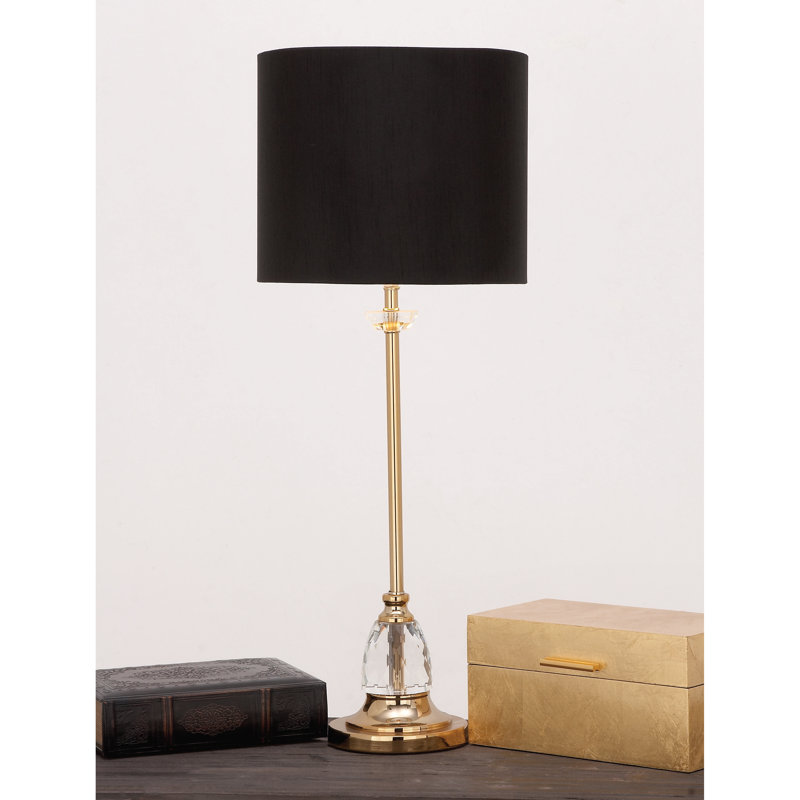 Helmsley Metal Gold Buffet Lamp with Black Shade and Crystal Accent