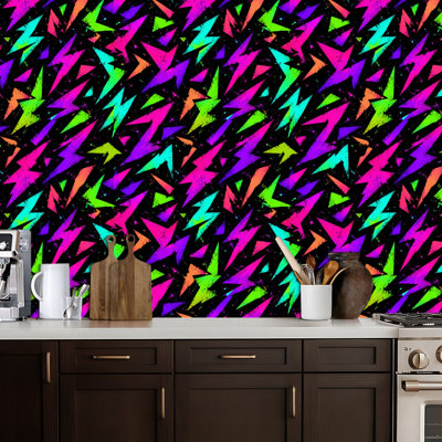 Peler et coller le papier peint abstrait sans soudure de couleurs vives et lumineuses au néon, toile de fond répétée pour fille, papier peint, adhésif mural amovible, décoration murale pour armoires de cuisine de chambre à coucher, 24 po x 118 po
