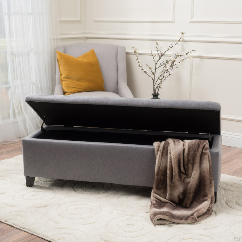 Banc de rangement rembourré Schmit, 16.25" H x 51.25" W x 17.50" D, Ikat gris