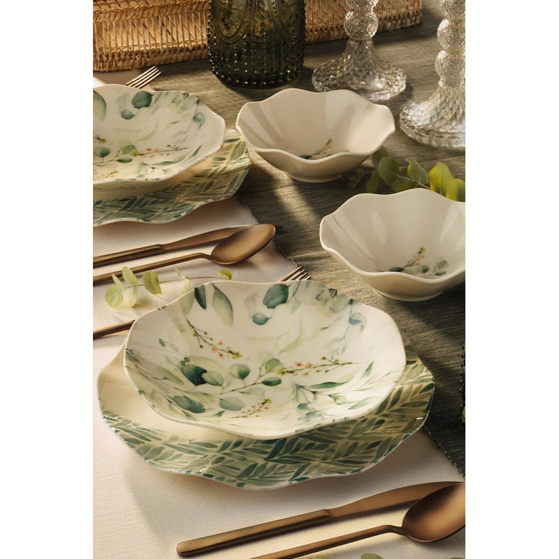 Ensemble de vaisselle élégante 18 pièces, 100% porcelaine, assiette de service 9,8 x 9,8 x 0,8 pouces (6 pièces), assiette 7,5 x 7,5 x 1,4 pouces (6 pièces), bol 5,5 x 5,5 x 2,0 pouces (6 pièces) | Parfait pour les repas formels et les réceptions, 
