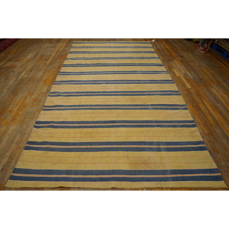 Tapis large en coton antique rayé à tissage plat Dhurrie
