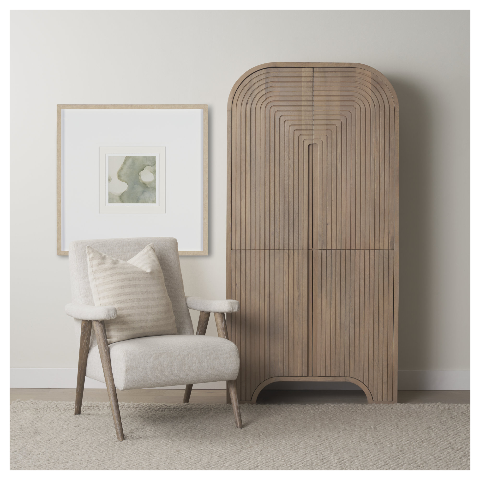 Solitude by Ira Havuka a Hand Embelished Textured Canvas, White, Brown Framed Wood, 31.5" H x 31.5" W x 1.625" D