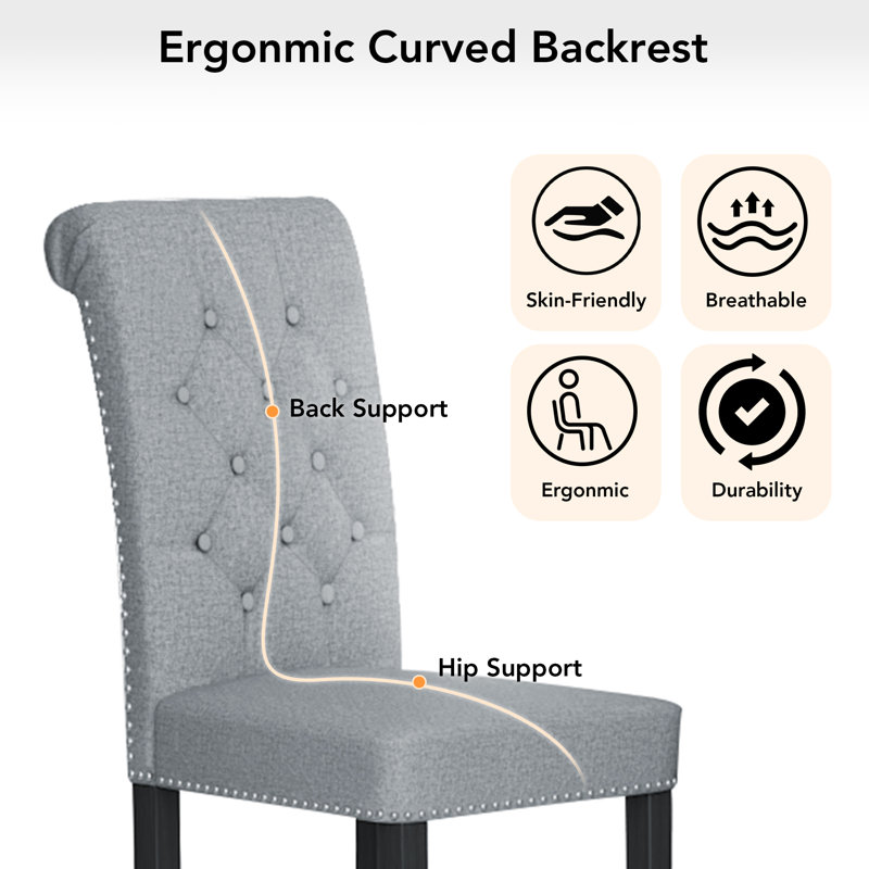 Tufted Full Back Nailhead Trim Parsons Upholstered Dining Chair Side Chair, Linen Traditional Armless Chairs with Solid Wood Legs for Dining Room Kitchen Living Room