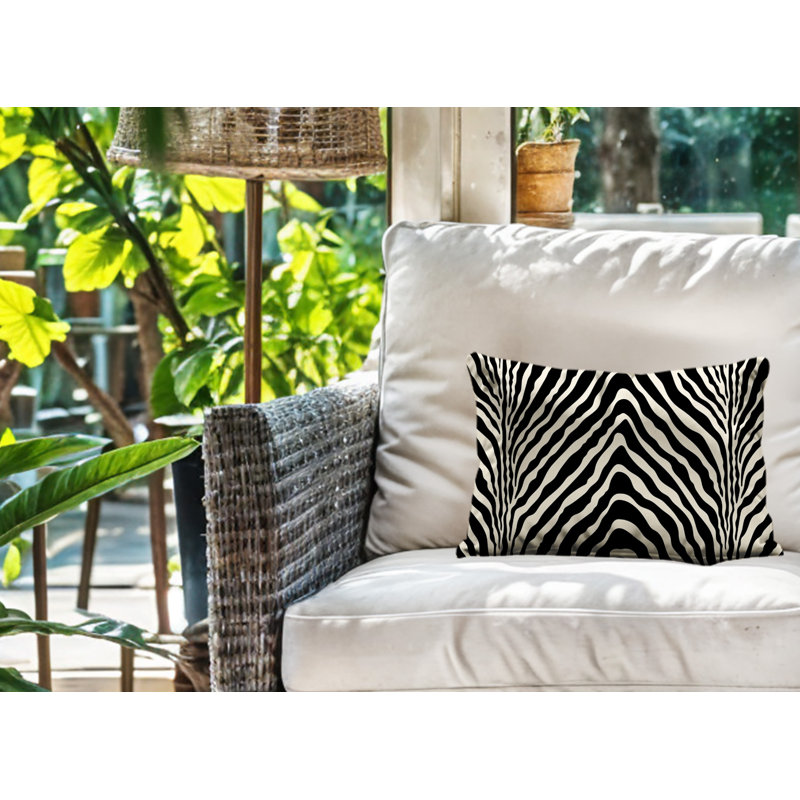 Oreiller rectangulaire réversible intérieur / extérieur Gilda, Rectangle H 14 po x l 20 po, Noir