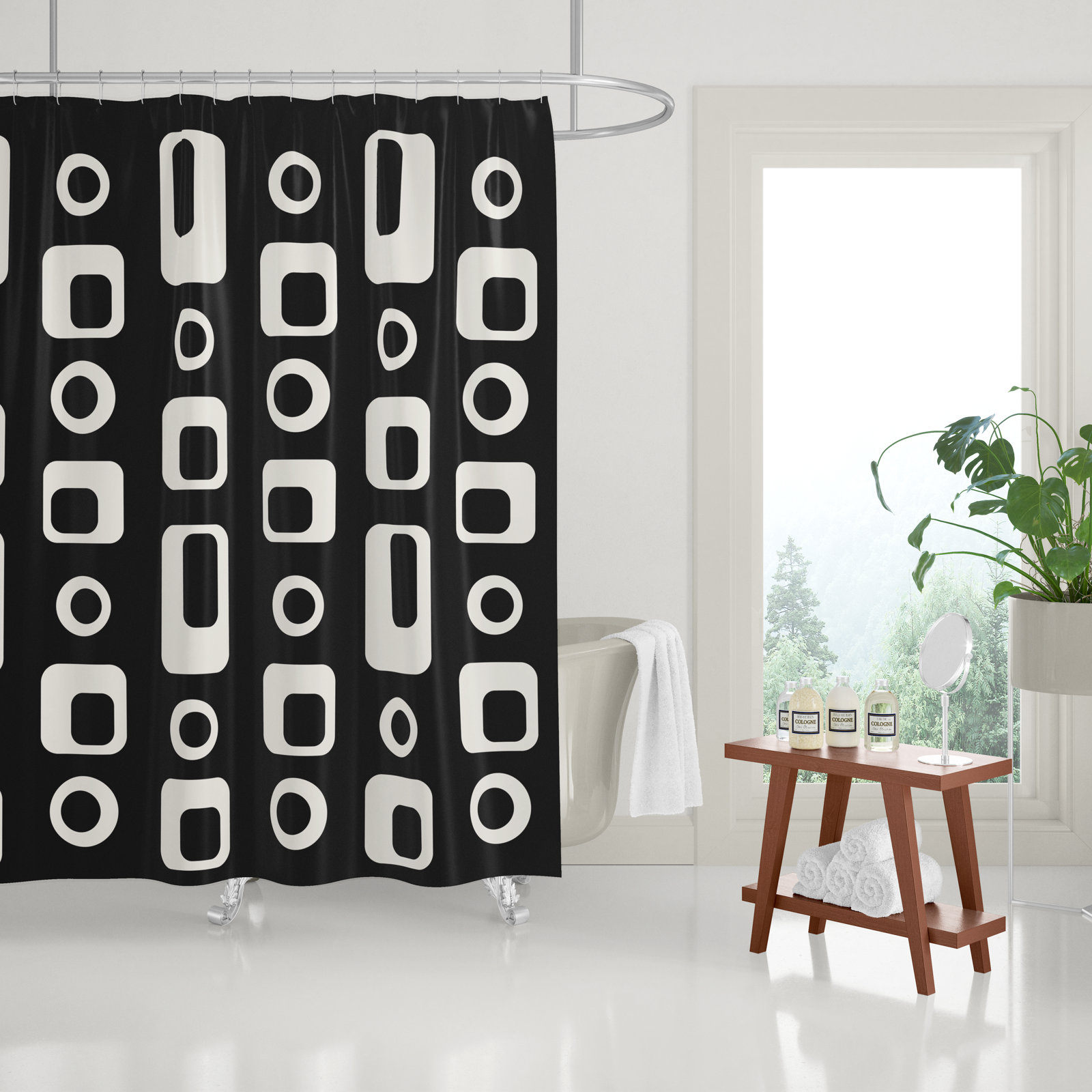 Mette Mid-Century Shower Curtain, Black