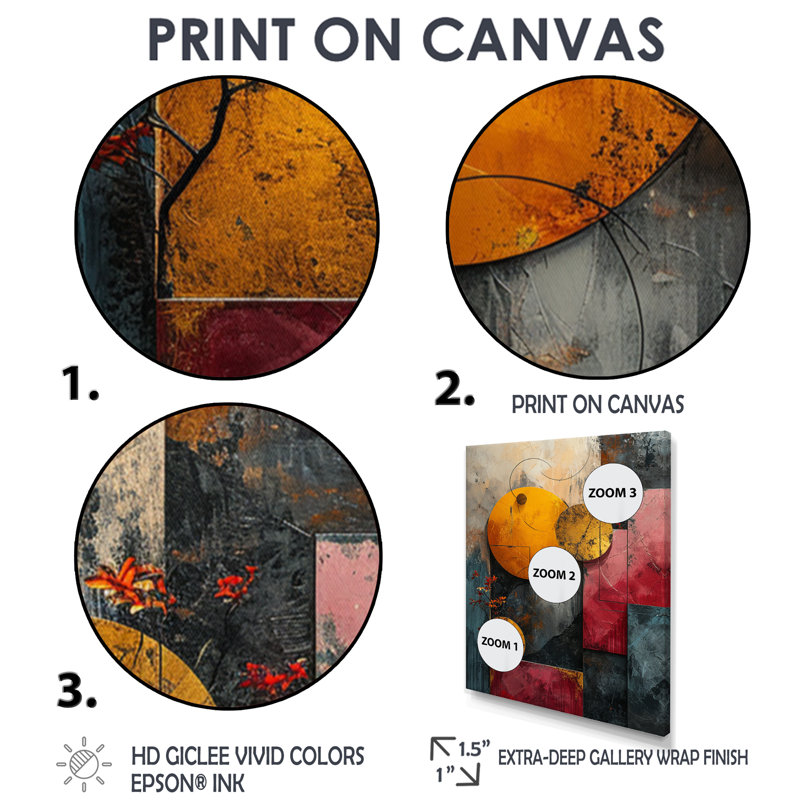 Double Moon Rising Turquoise Gold II - art mural géométrique, H 20 po x l 12 po x P 1 po, Toile avec cadre flottant noir