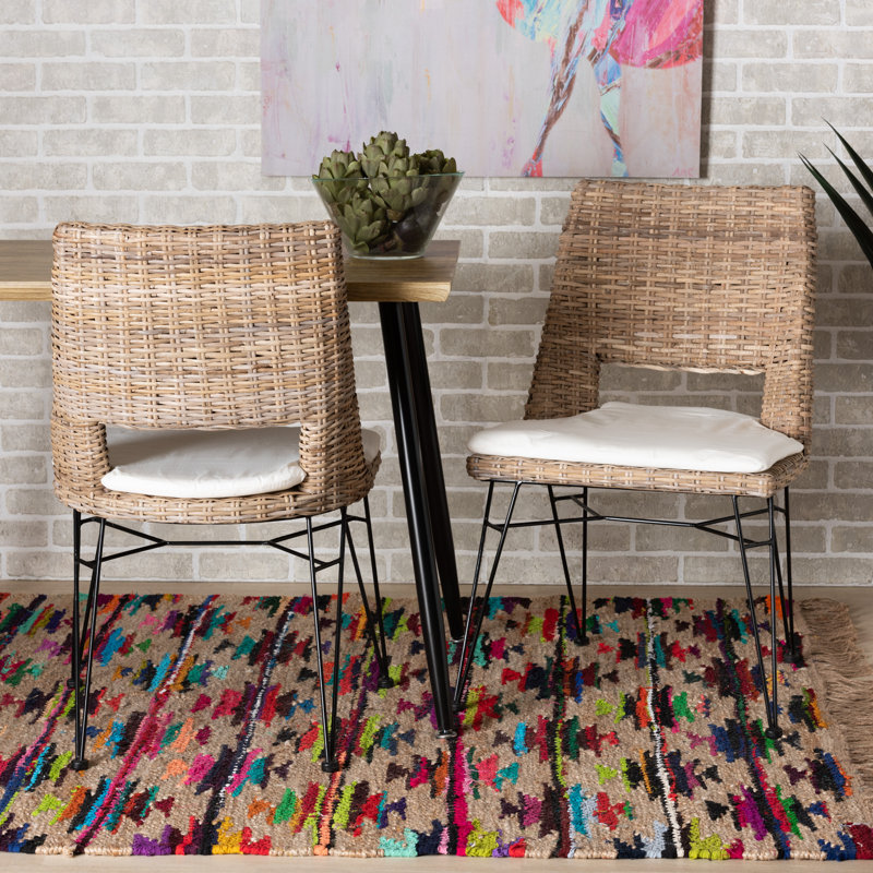 Chaise de salle à manger en rotin avec coussin Cassiani