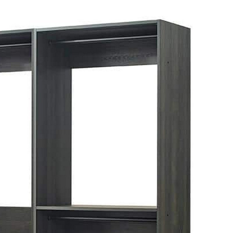 Dee Modular Closet System, 6 Shelves, 5 Hanging Rods, Gray Wood Finish