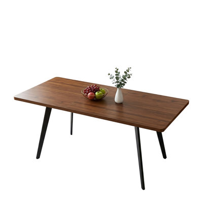 Devault Extendable Dining Table, Rectangular Mdf Top With Black Tapered Metal Legs, Seats 4-6 People