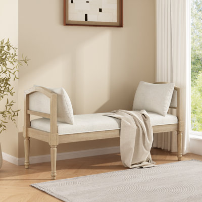 Elora Upholstered Bench With Turned Legs & Side Cushions