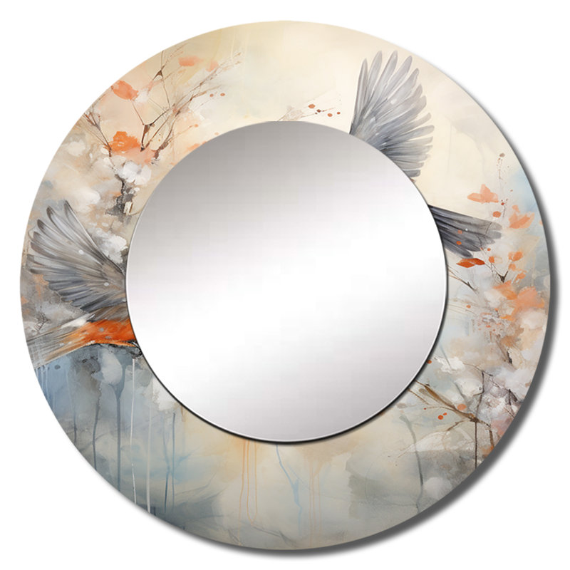 Oiseau Avian Symphony I - miroir oiseau, miroir mural décoratif rond moderne, impression d'art en métal, 23 po x 23 po