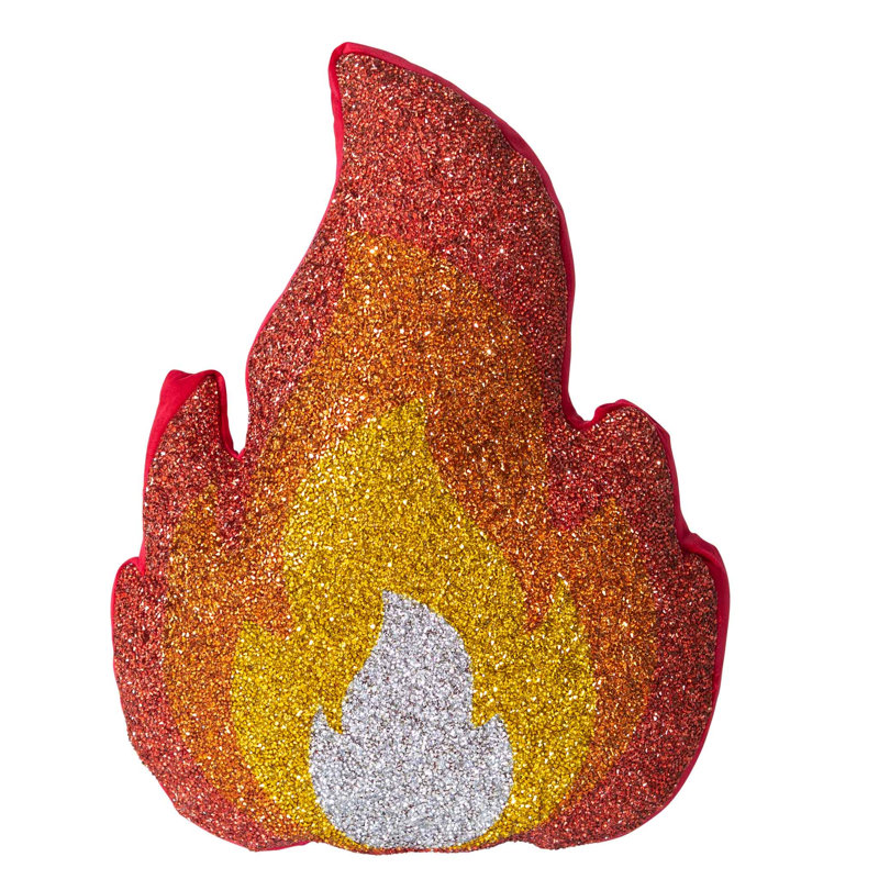 Sparkles Home | Luminous Collection | Fire Emoji Throw Pillow | Rhinestones Velvet Cover & Insert