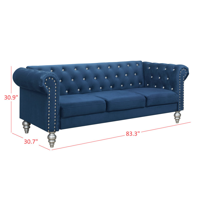 Jabarion 83.3'' Velvet Sofa, Blue Velvet 