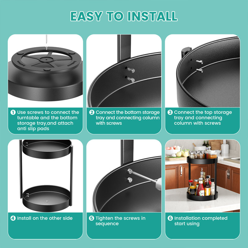 2 Tier Rotating Spice Rack With Storage Kitchen Bathroom