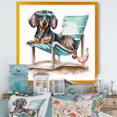 Chien couché sur une chaise à la plage I - reproduction sur toile