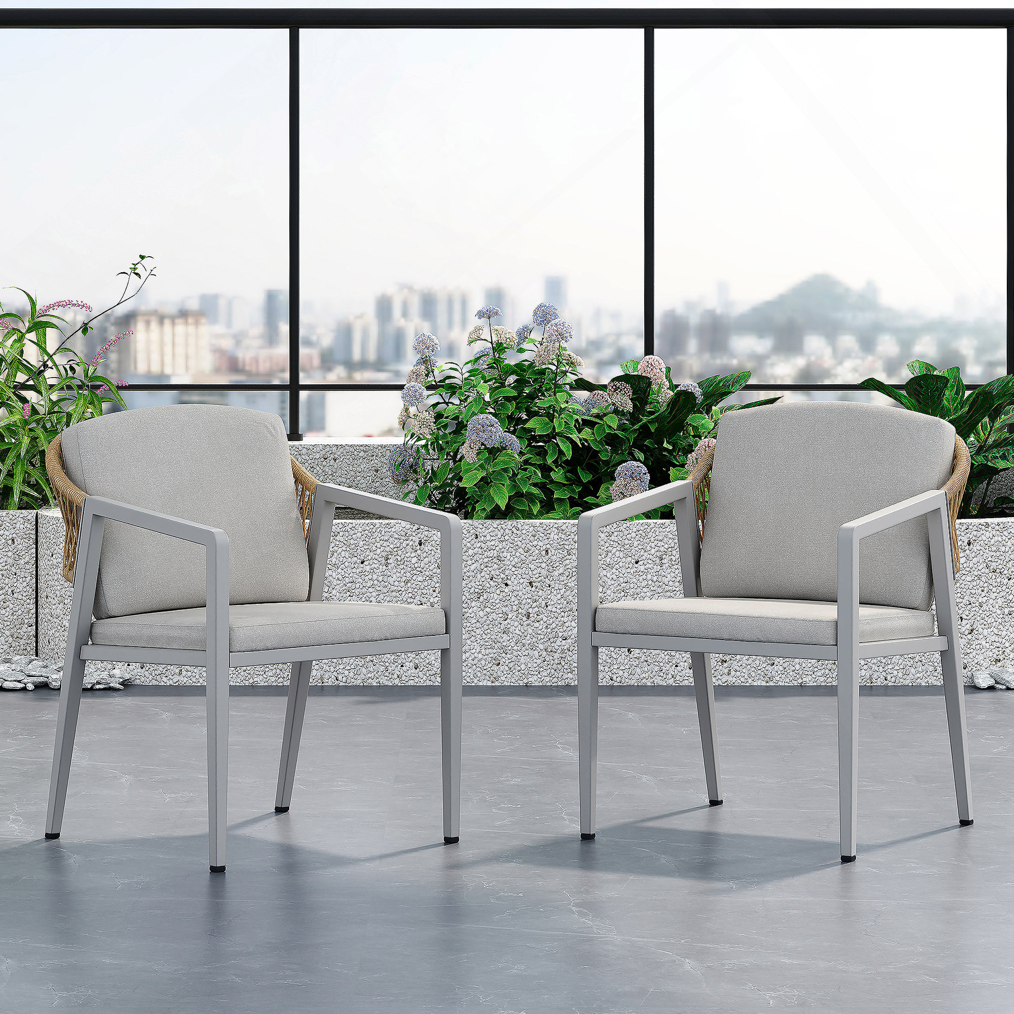 Latitude Run® Outdoor Dining Chair Set Of 2, Wicker Rattan Woven Patio ...