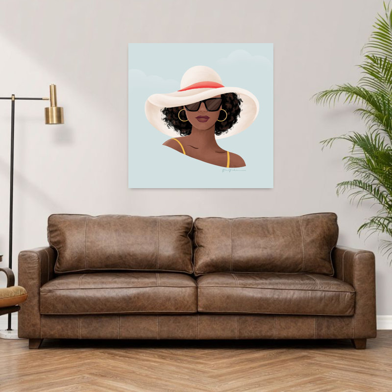 Fille de plage contemporaine I avec art bleu-noir, H 36 po x l 36 po