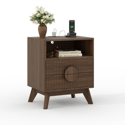 1/2 PCS Modern Nightstand, Fluted End Table with 2 Drawers & Open Shelf, Wooden Bedside Table, Sofa Side Table for Living Room Bedroom Sofa Couch by George Oliver