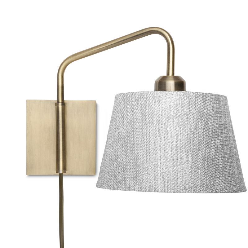 Ahmara Swing Arm Black Plug in Wall Light with Shade, Antique Brass