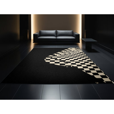 Tapis à carreaux noir lavable à la machine Buckland