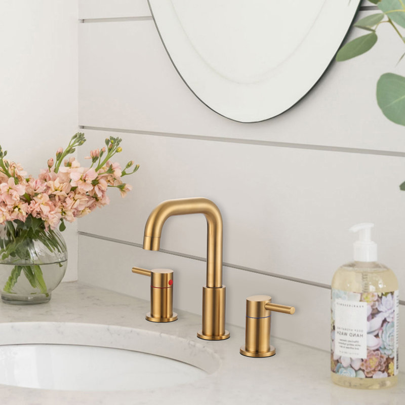 8 In. Bathroom Basin Faucet With Drain Kit, Brushed Gold