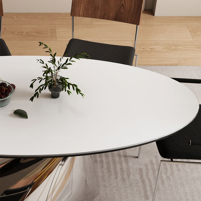Sintered stone oval dining table, 29.53"H x 55.12"L x 31.5"W, Silver