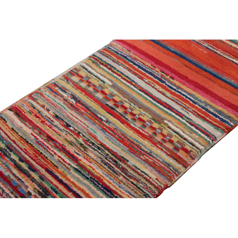 Pasha Wool Striped Area Rug in Blue/Red/Orange/Green
