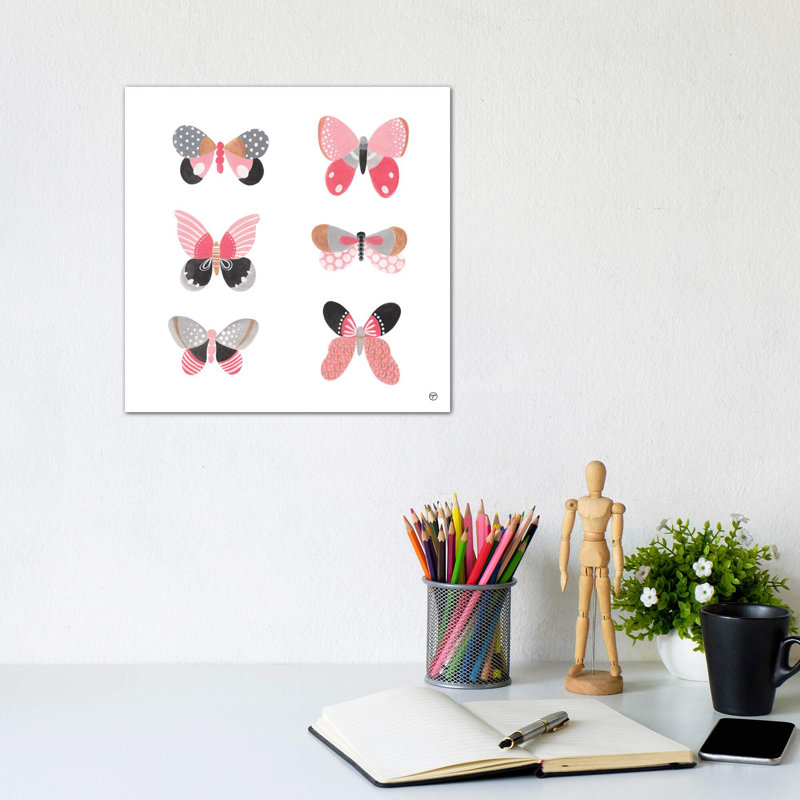 6 papillons art, Toile tendue, H 12 po x l 12 po x P 0,75 po