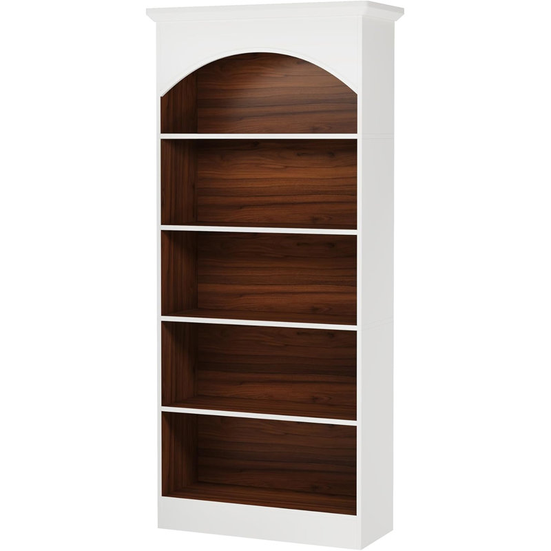 70.86" 5-Tier White & Oak Vintage Library Bookcase For Living Room