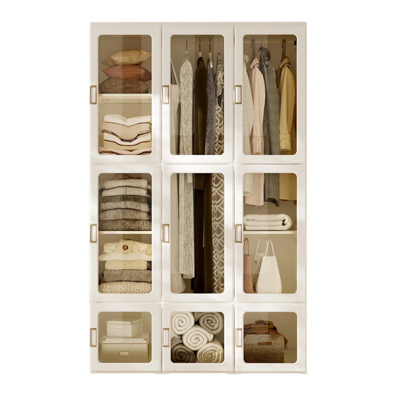  Foldable Wardrobe Organizer with Magnetic Doors & Hangers - 11 Clear Doors (2 Hangers)