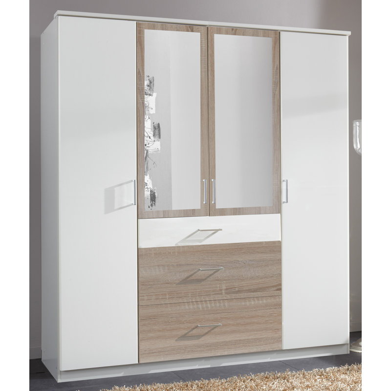 Uthyr 4 Door Manufactured Wood Wardrobe, Alpine white, Rough-sawn oak