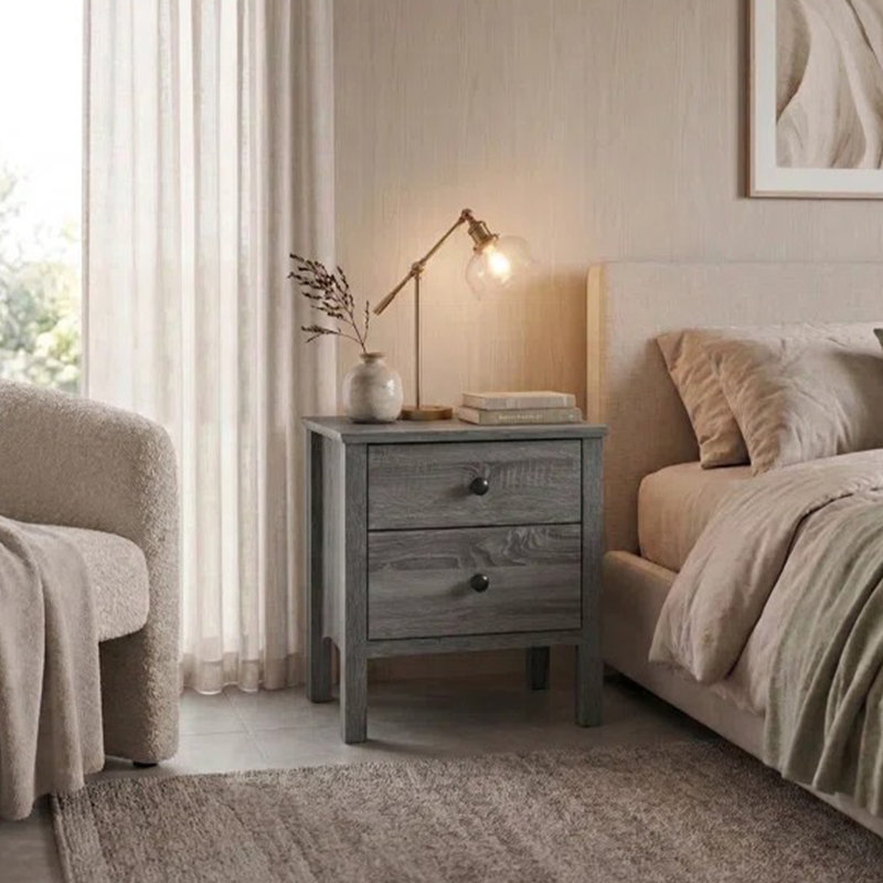 Table de chevet moderne avec 2 tiroirs, rangement pour table de chevet, Gris