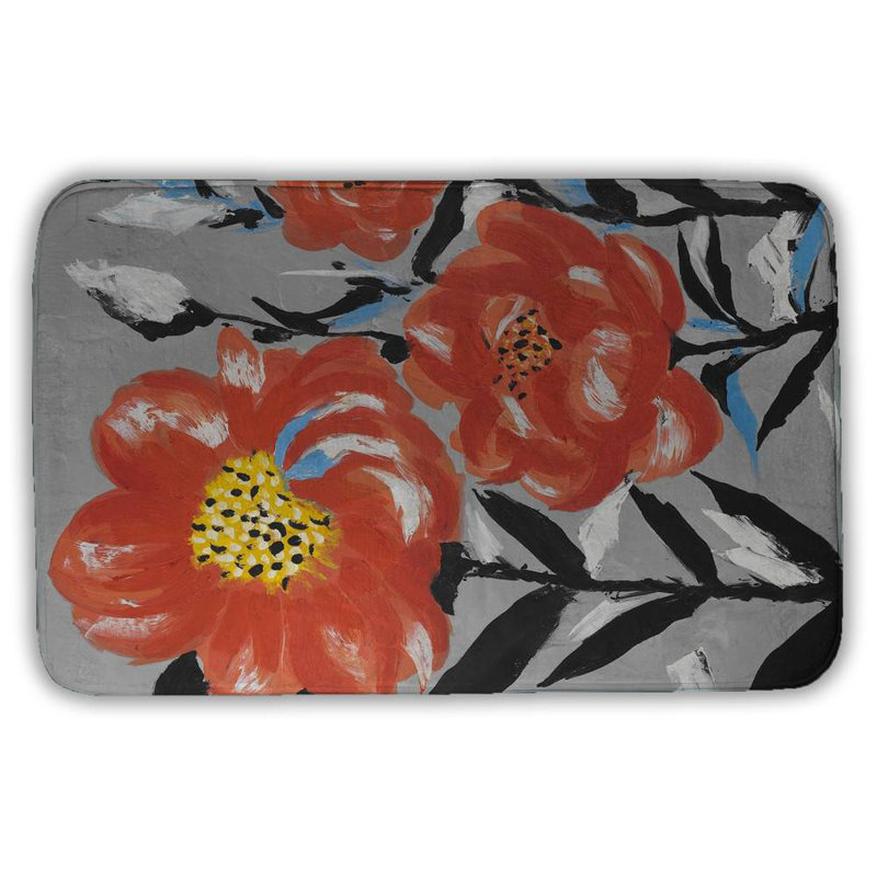 Pink flowers with blue leaves Bath Mat with Non-Slip Backing - Quick Dry Memory Foam Bathroom Rug - Absorbent - Modern Plush Spa-Style - Machine Washable